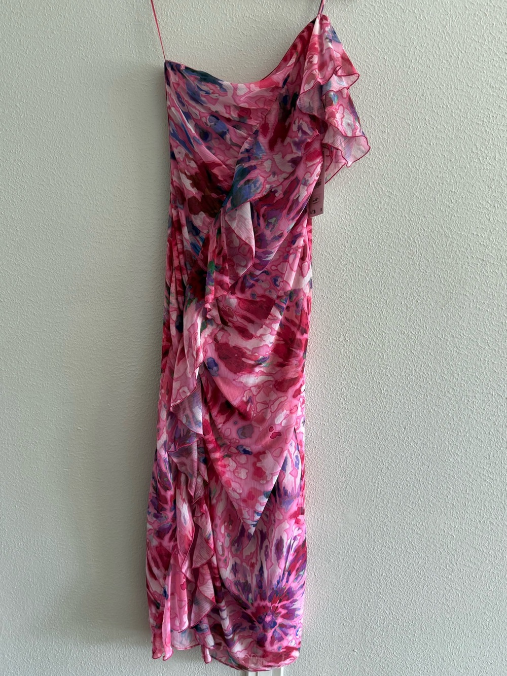 Zara Pink Multi-Color One-Shoulder Ruffle Dress
